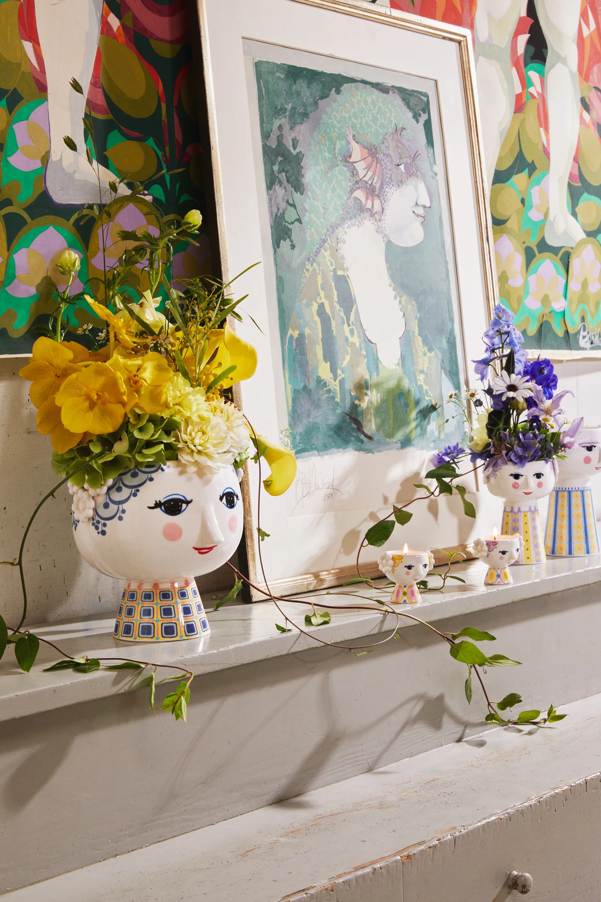 Eva waxinelichthouder Ø6,5 cm 2-pack, Geel-lavendel Bjørn Wiinblad