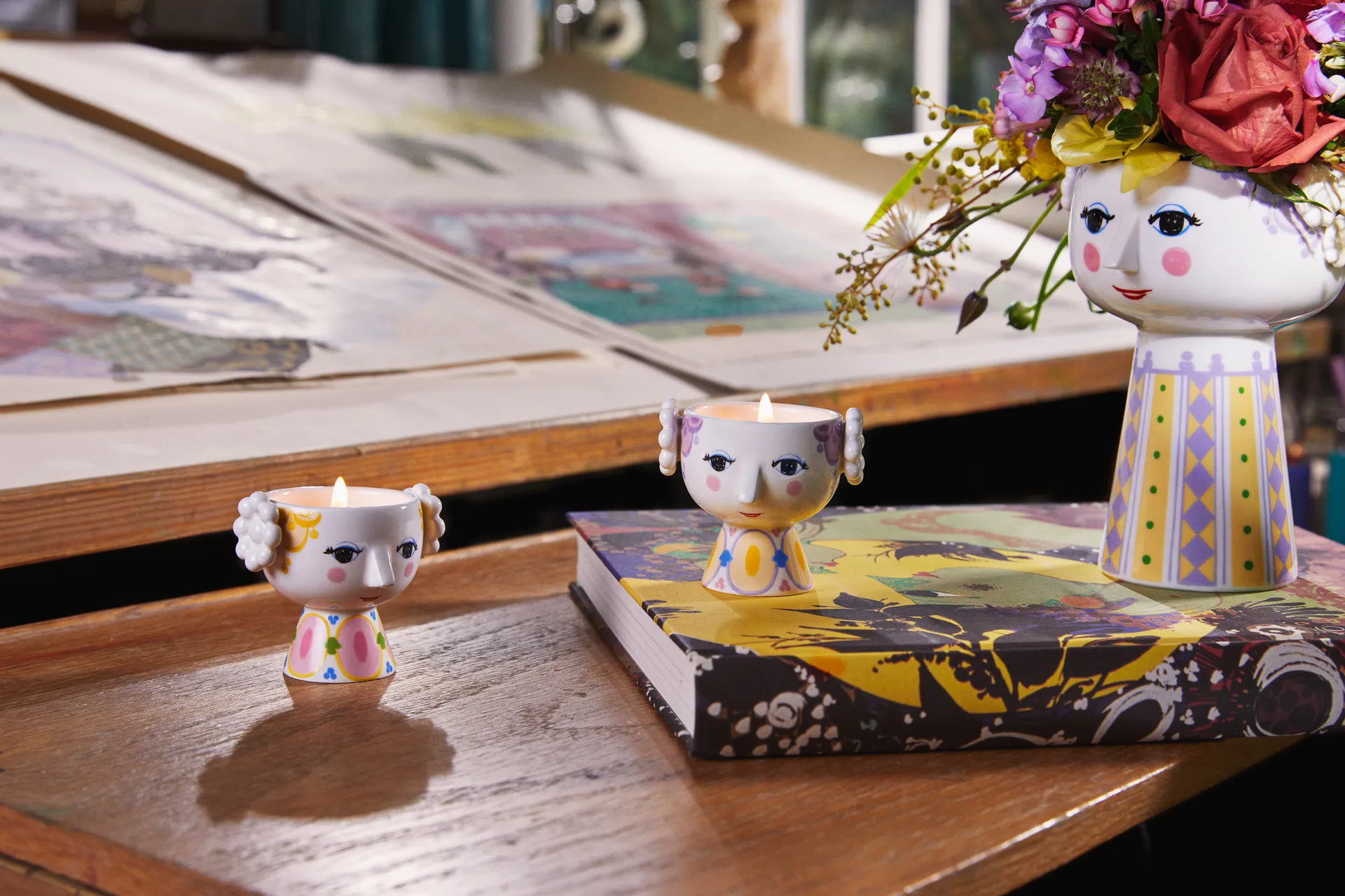 Eva waxinelichthouder Ø6,5 cm 2-pack, Geel-lavendel Bjørn Wiinblad