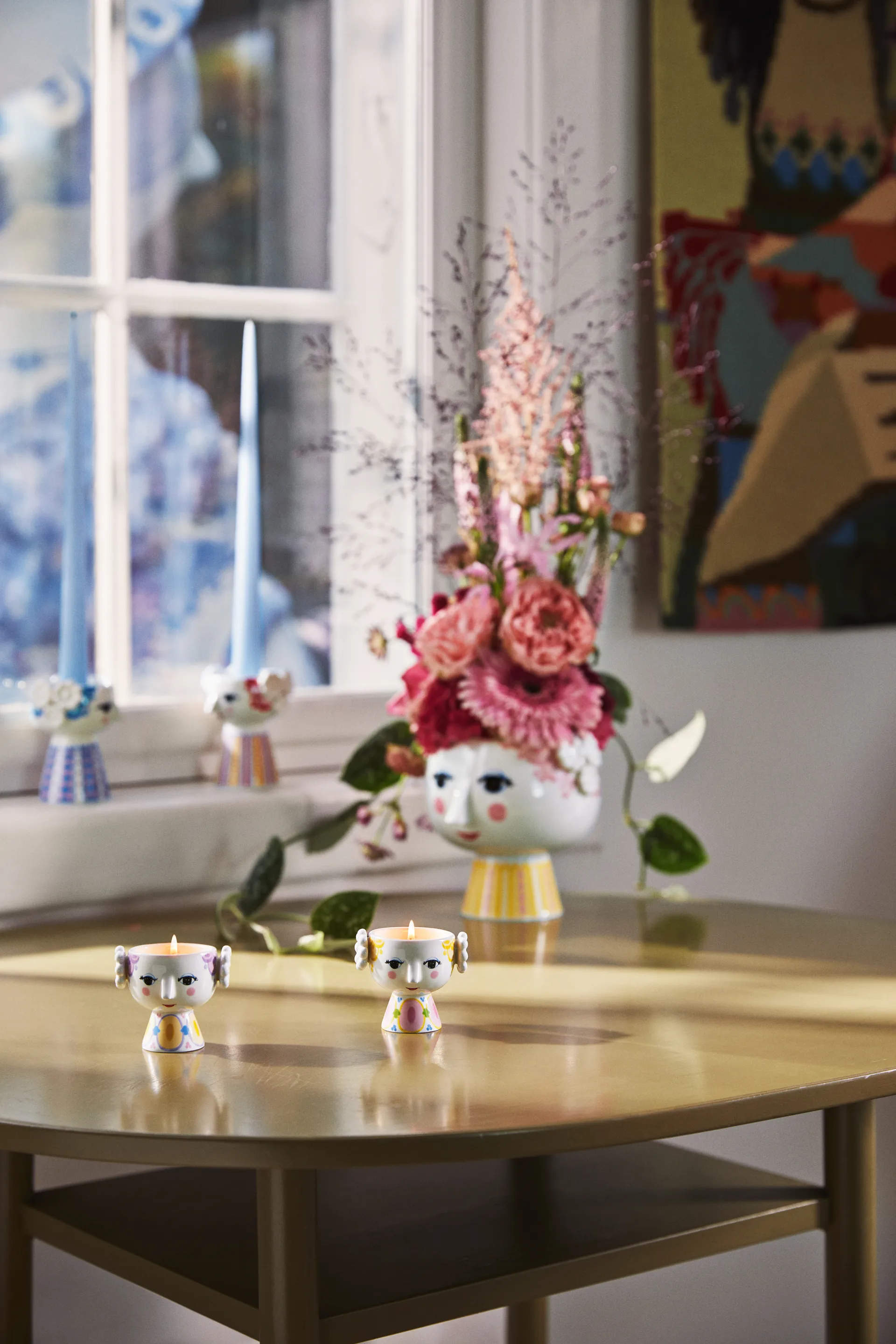 Eva waxinelichthouder Ø6,5 cm 2-pack, Geel-lavendel Bjørn Wiinblad