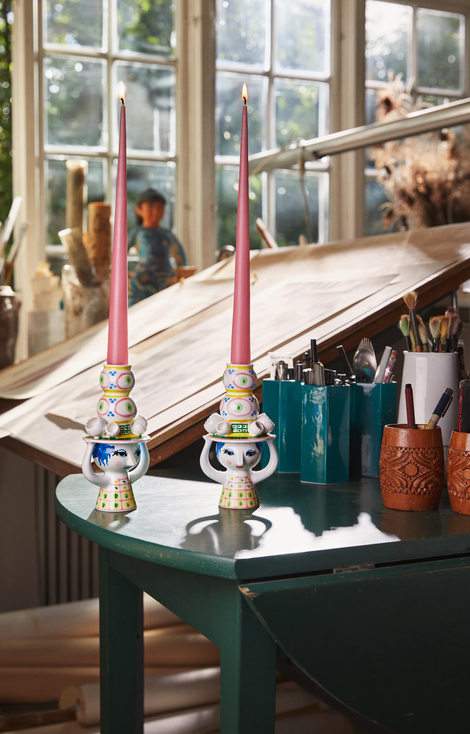 Lady with hat kandelaar H16 cm, Roze Bjørn Wiinblad