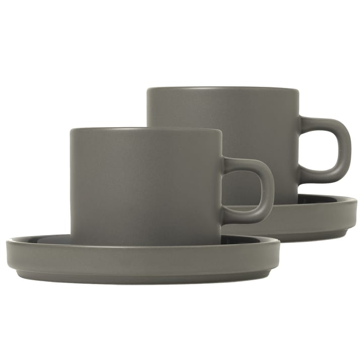 Pilar koffiemok met schotel, 2 stuks - Pewter - Blomus