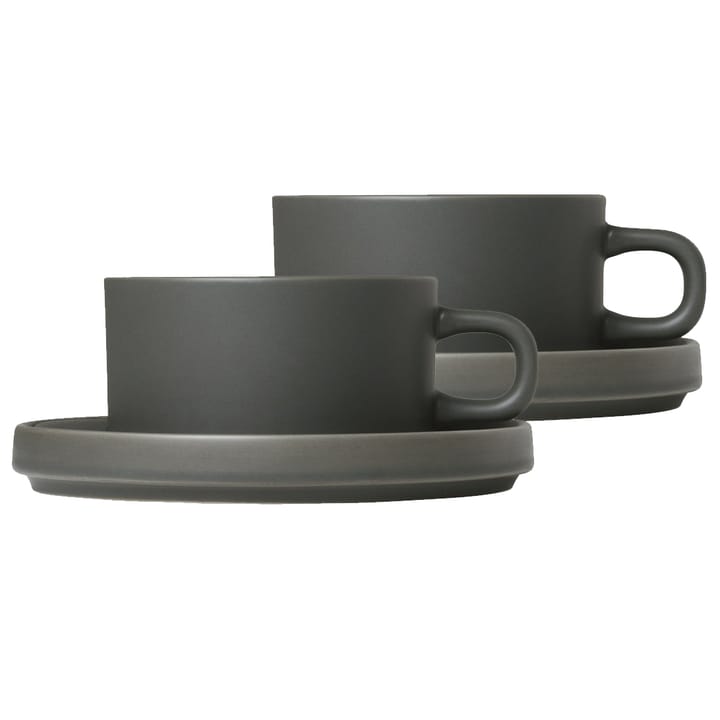 Pilar mok met schotel, 2 stuks - Agavegroen - Blomus