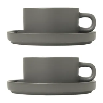 Pilar mok met schotel, 2 stuks - Pewter - blomus