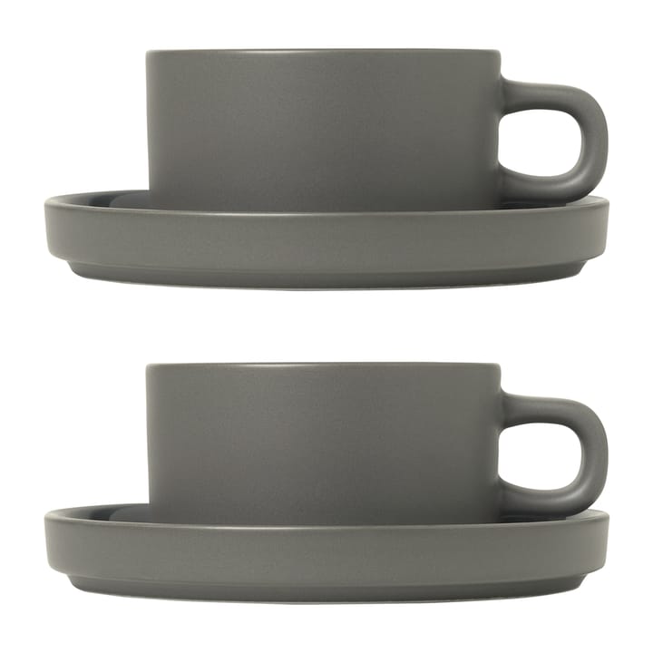 Pilar mok met schotel, 2 stuks - Pewter - Blomus