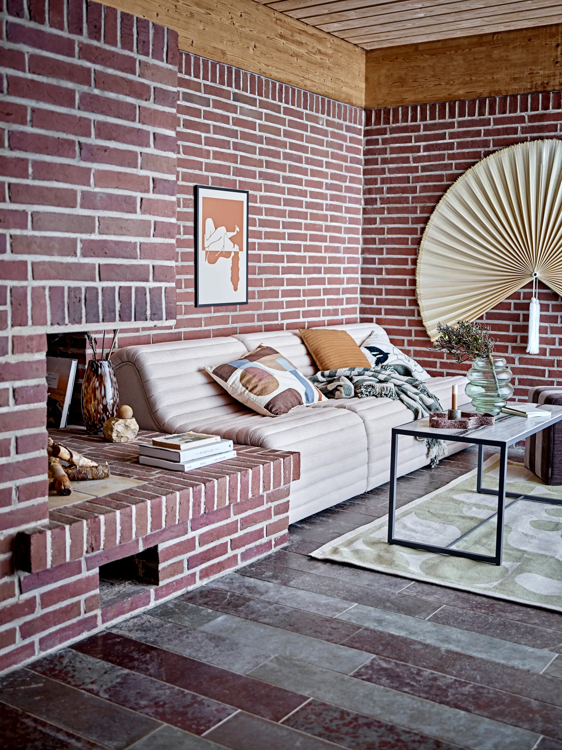 Alk katoenen plaid 130x160 cm, Beige-groen Bloomingville