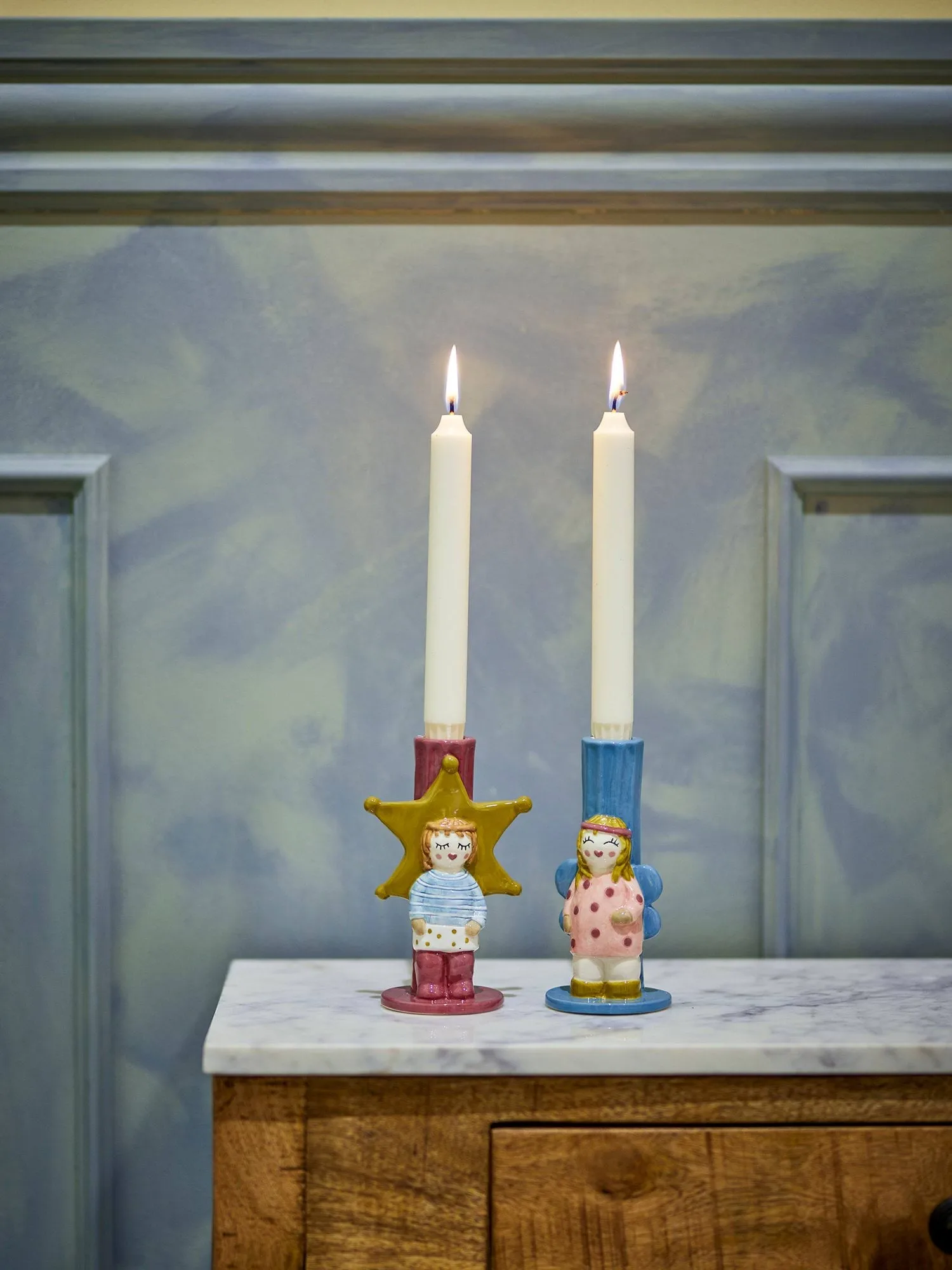 Bisby kandelaar, Blauw-roze, 2 delen, 15 cm Bloomingville