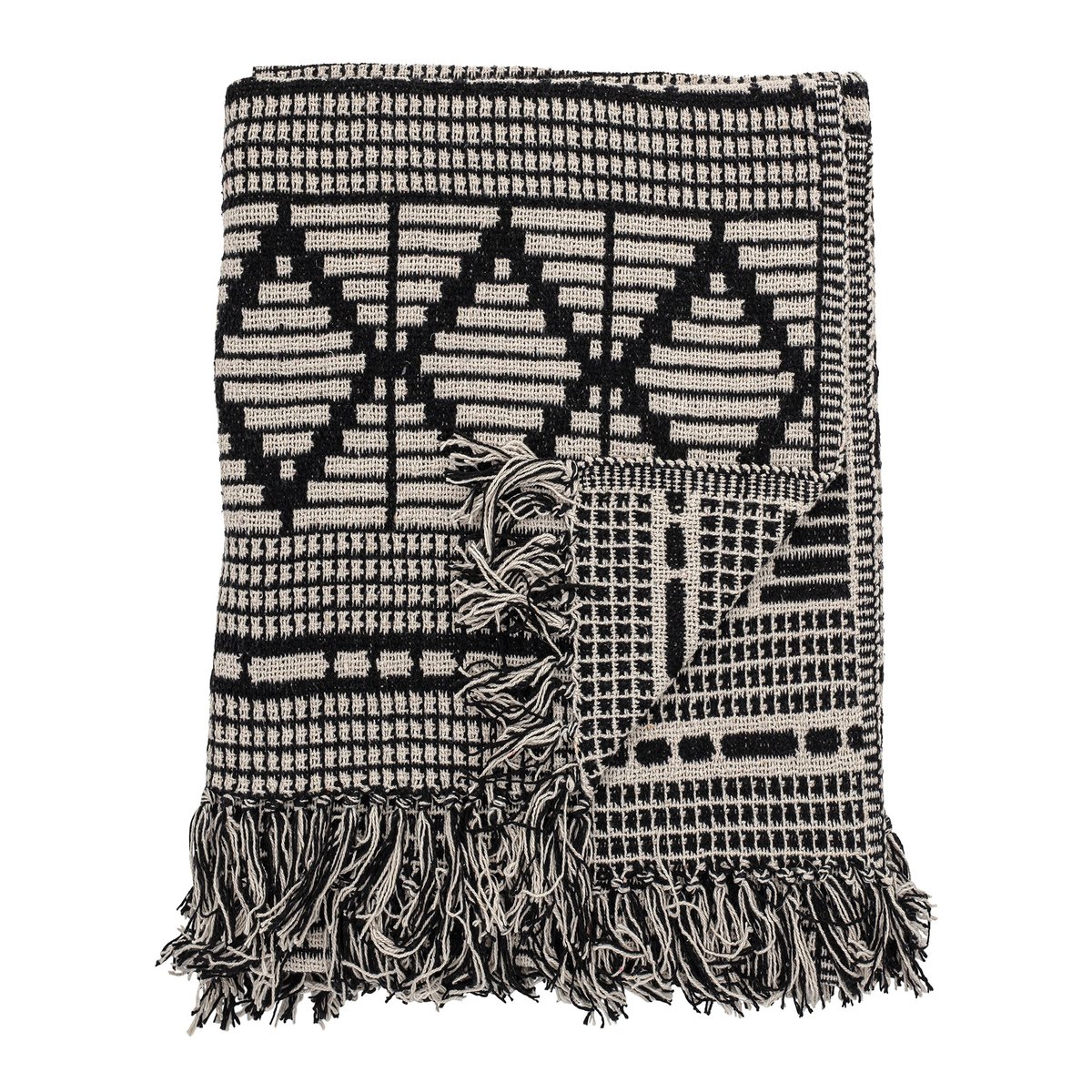 Bloomingville plaid gerecycled katoen 130x160 cm Zwart