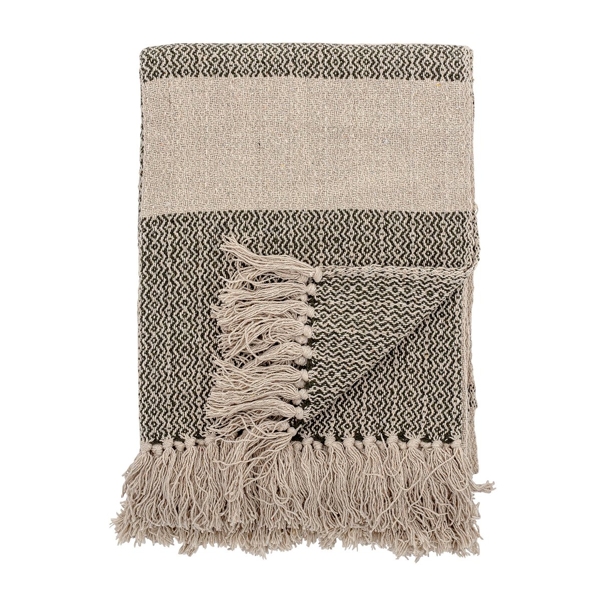 Bloomingville plaid gestreept 130x160 cm Groen | Scandinavisch Interieur | Katoenen dekens & spreien | Zwart