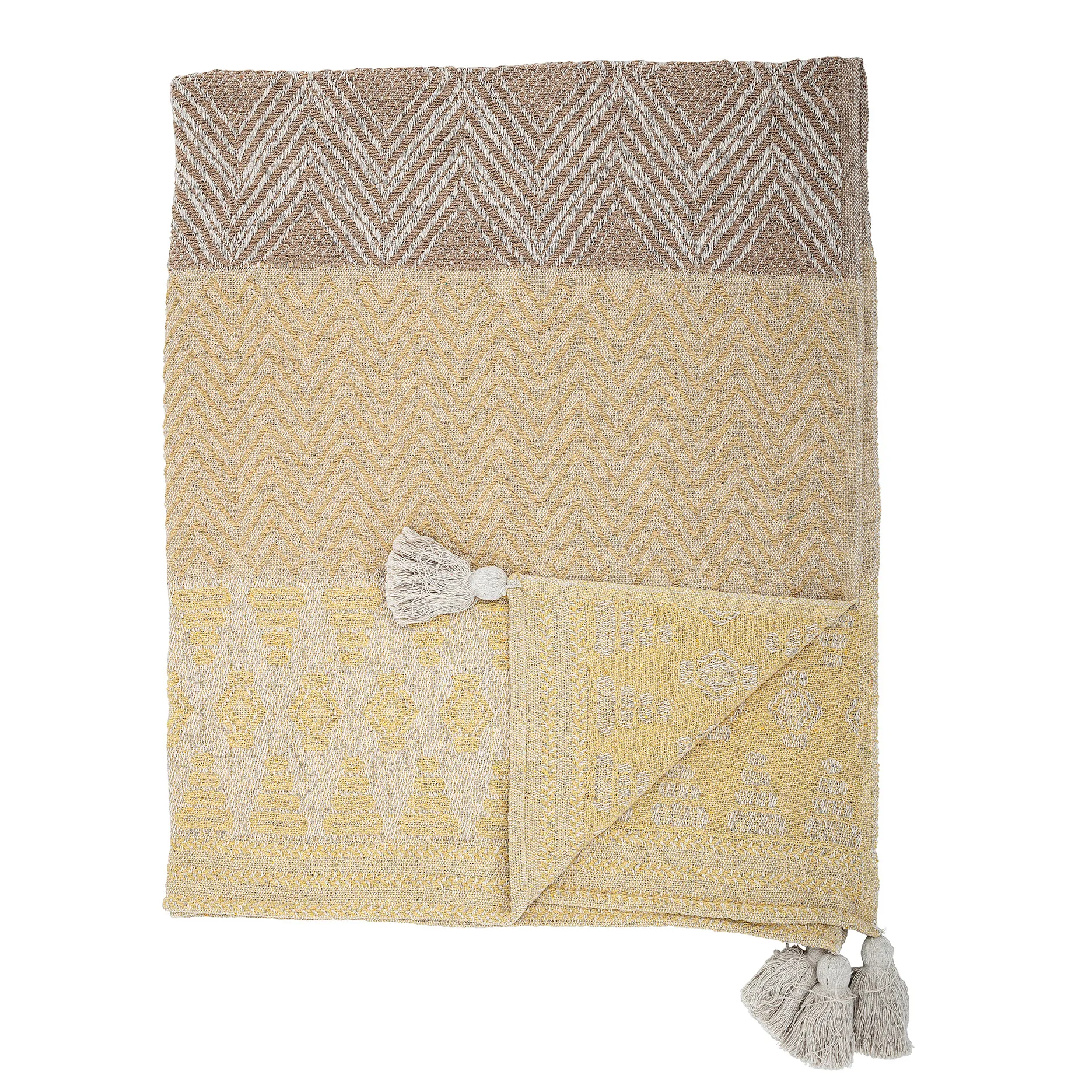 Bloomingville plaid met kwastjes 130x160 cm, Geel-beige Bloomingville