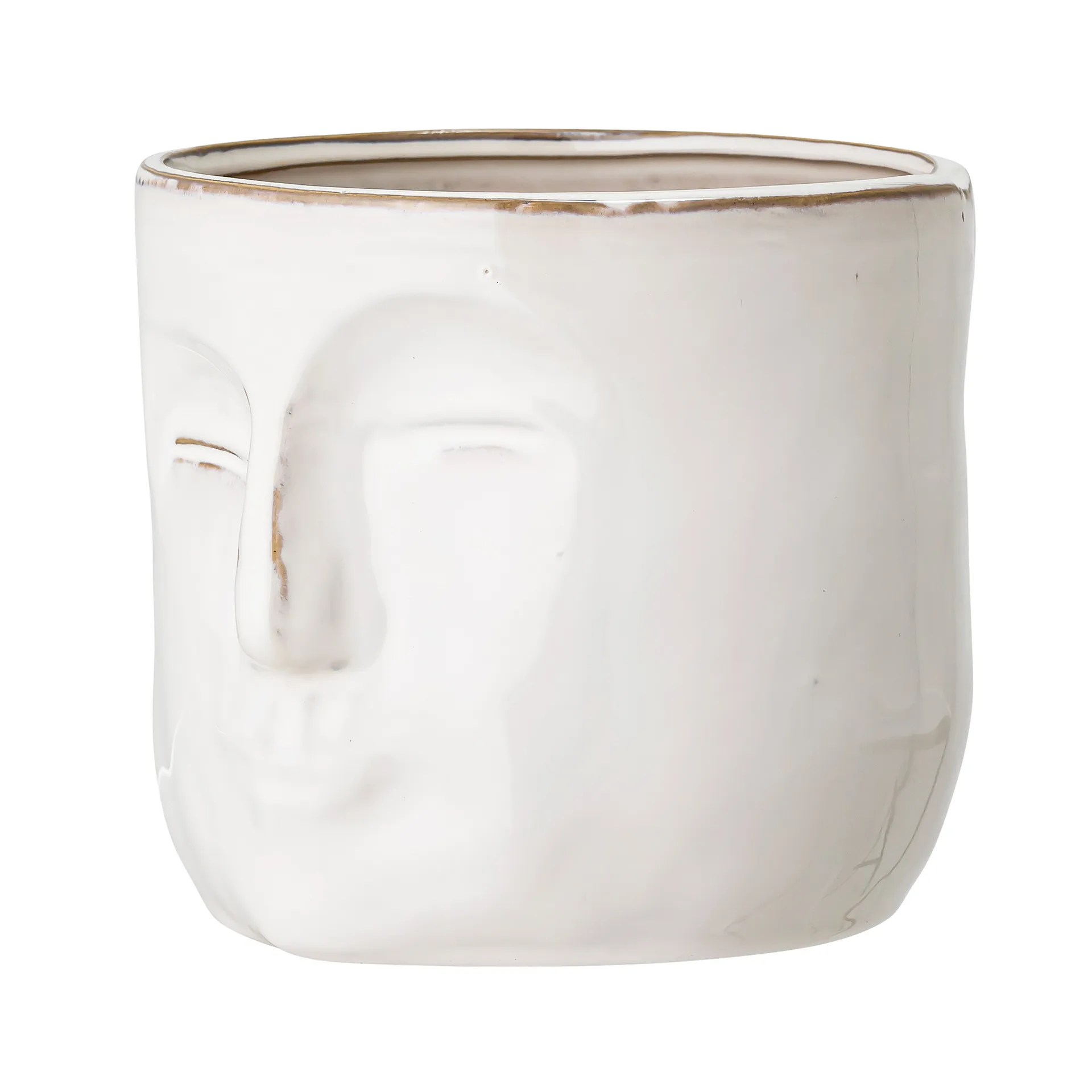 Bloomingville pot met gezicht 16,5x18 cm, Wit Bloomingville