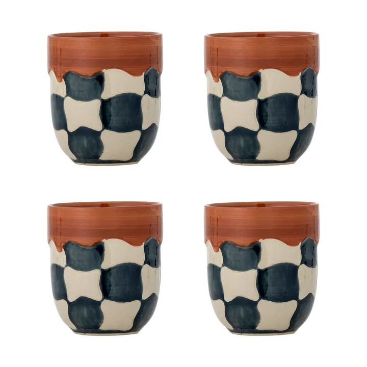 Check beker 4-pack - Blauw - Bloomingville