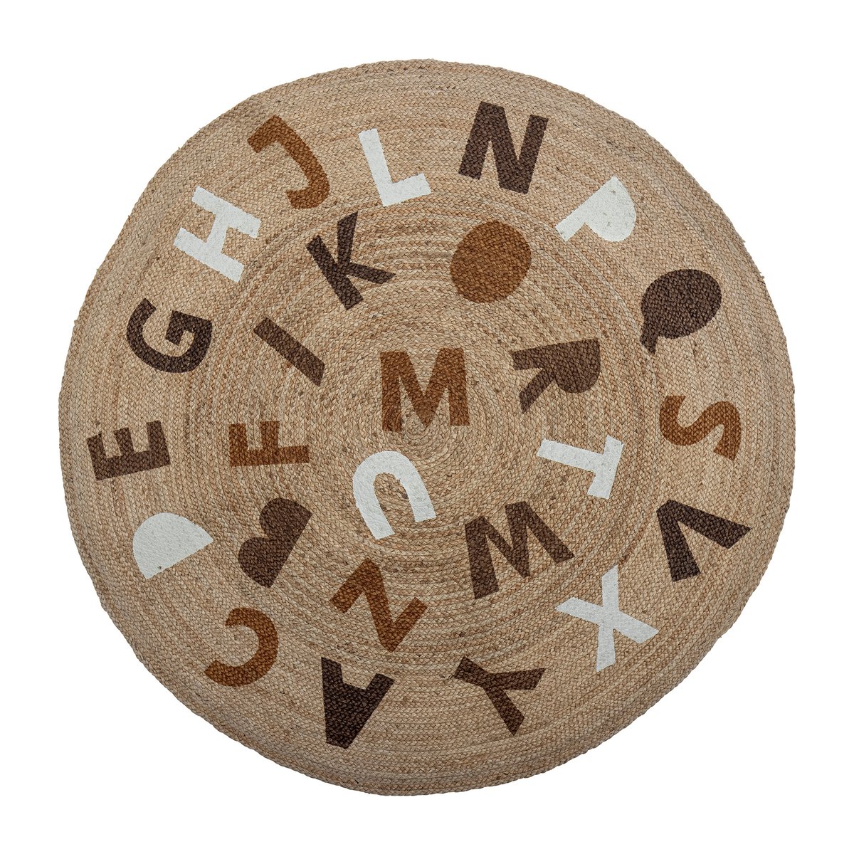 Bloomingville Dinne jute vloerkleed o130 cm Alfabet