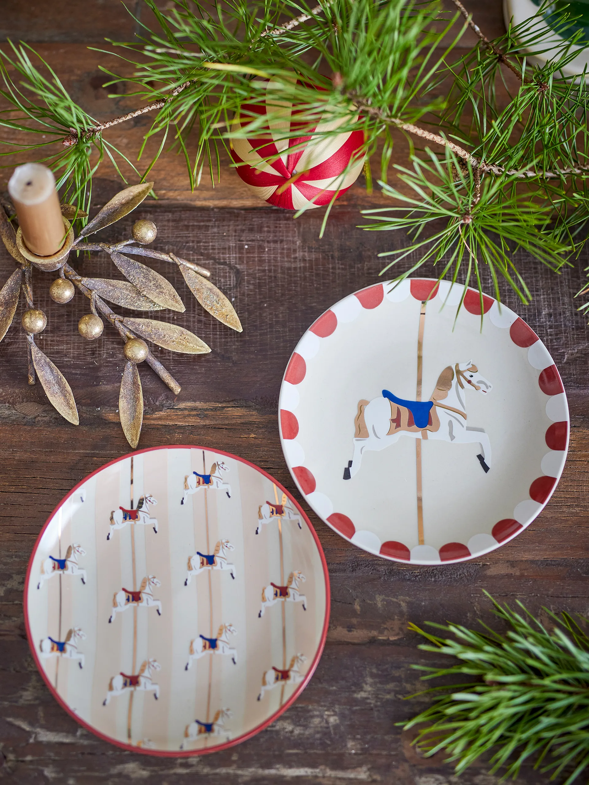 Draaimolen bord Ø16 cm 2 delen, Beige-rood Bloomingville