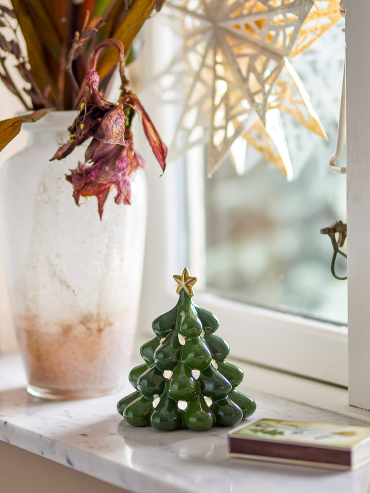 Elof waxinelichthouder kerstboom 13,5 cm, Groen Bloomingville