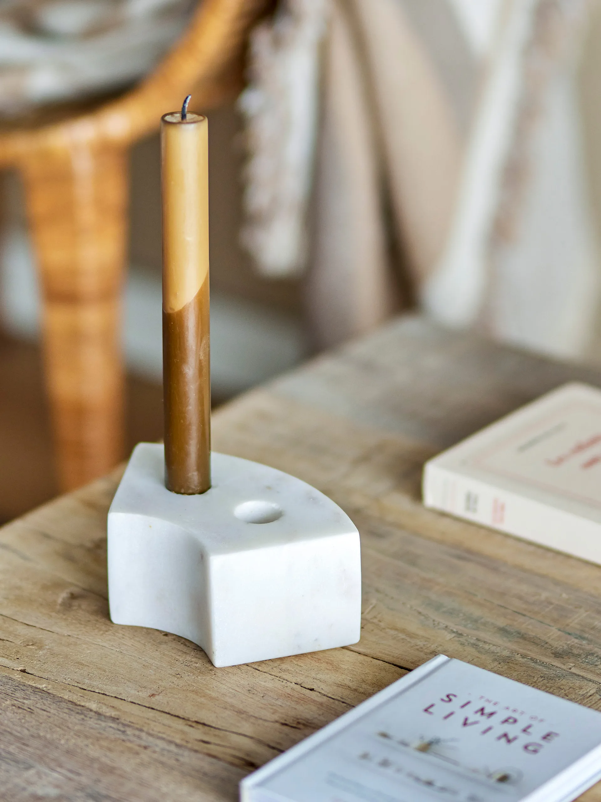 Florida kaarsenhouder 14,5x6x7,5 cm, White marble Bloomingville