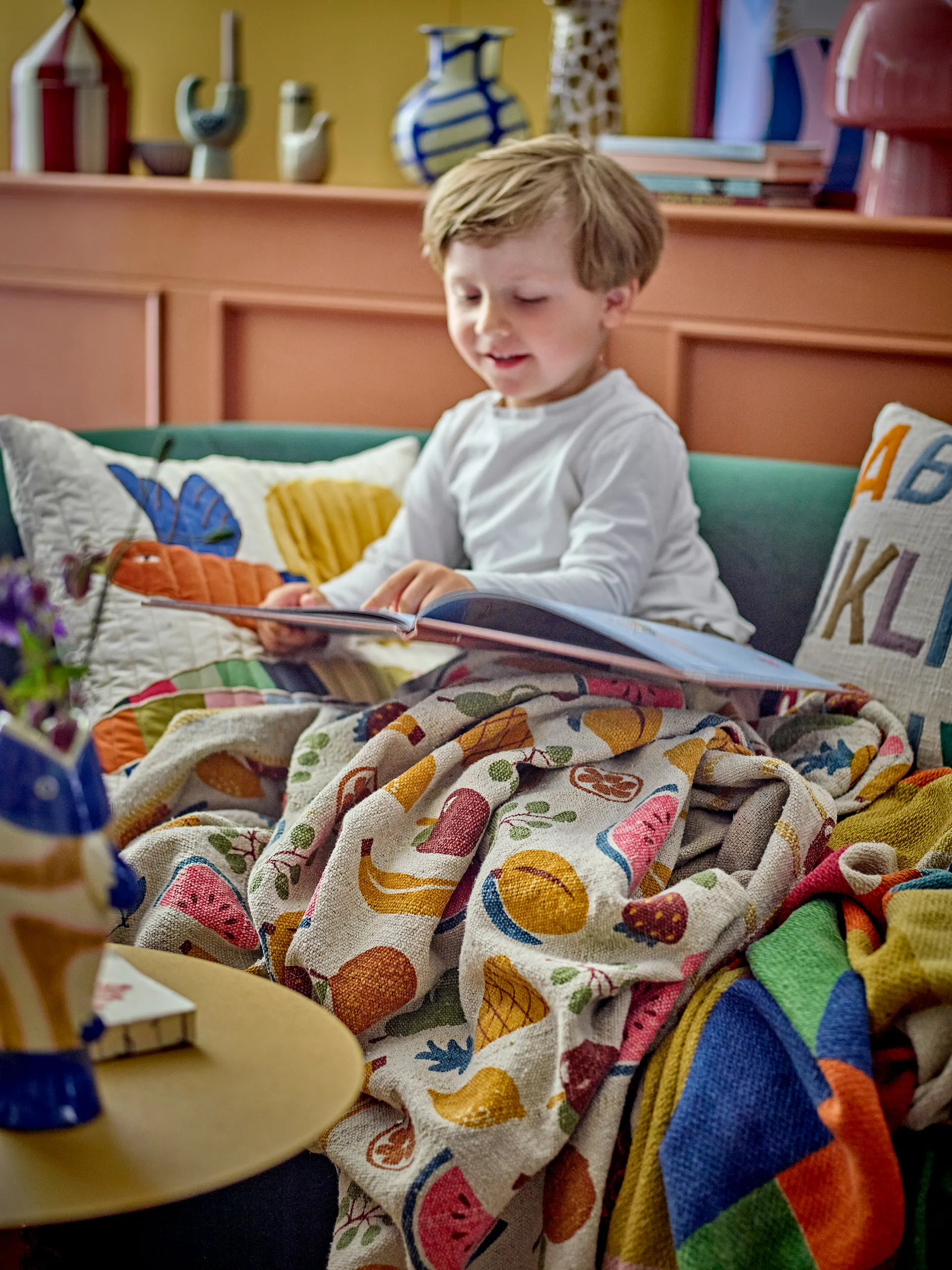 Fruitta katoenen deken 160x130 cm, Geel Bloomingville