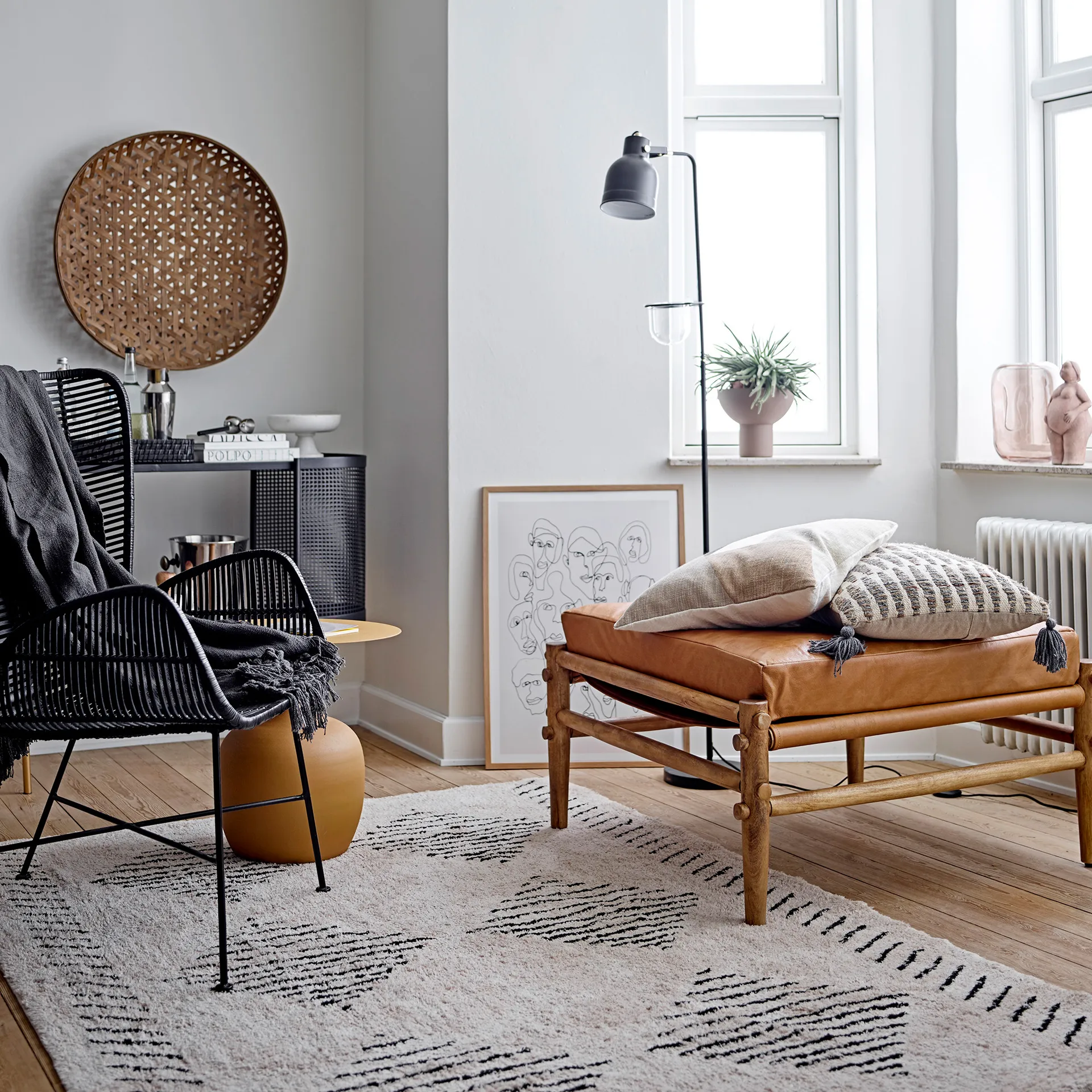 Jegor gedessineerd vloerkleed 140x200 cm, Natuur Bloomingville