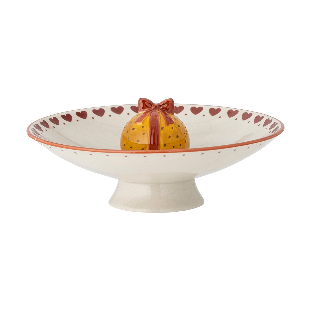 Bloomingville Jolly serveerschaal op voet o24 cm Wit-rood