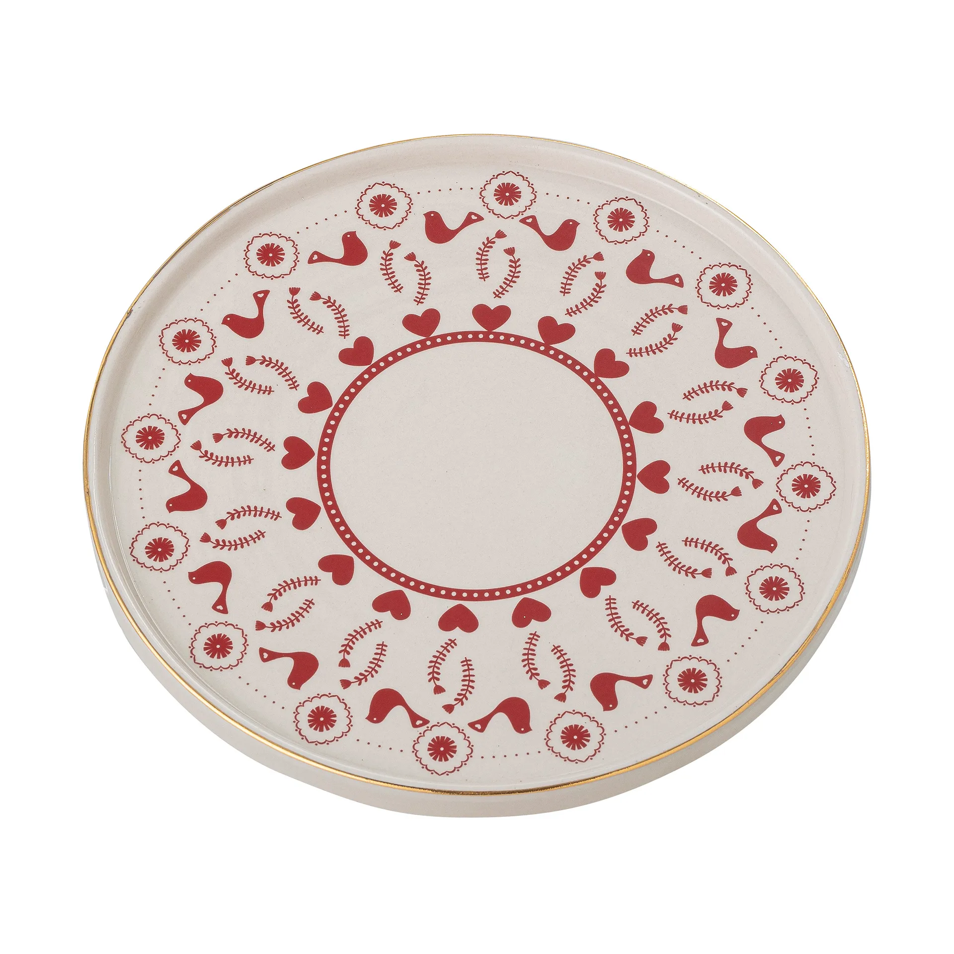 Jolly taartschotel aardewerk Ø26 cm, Wit-rood Bloomingville
