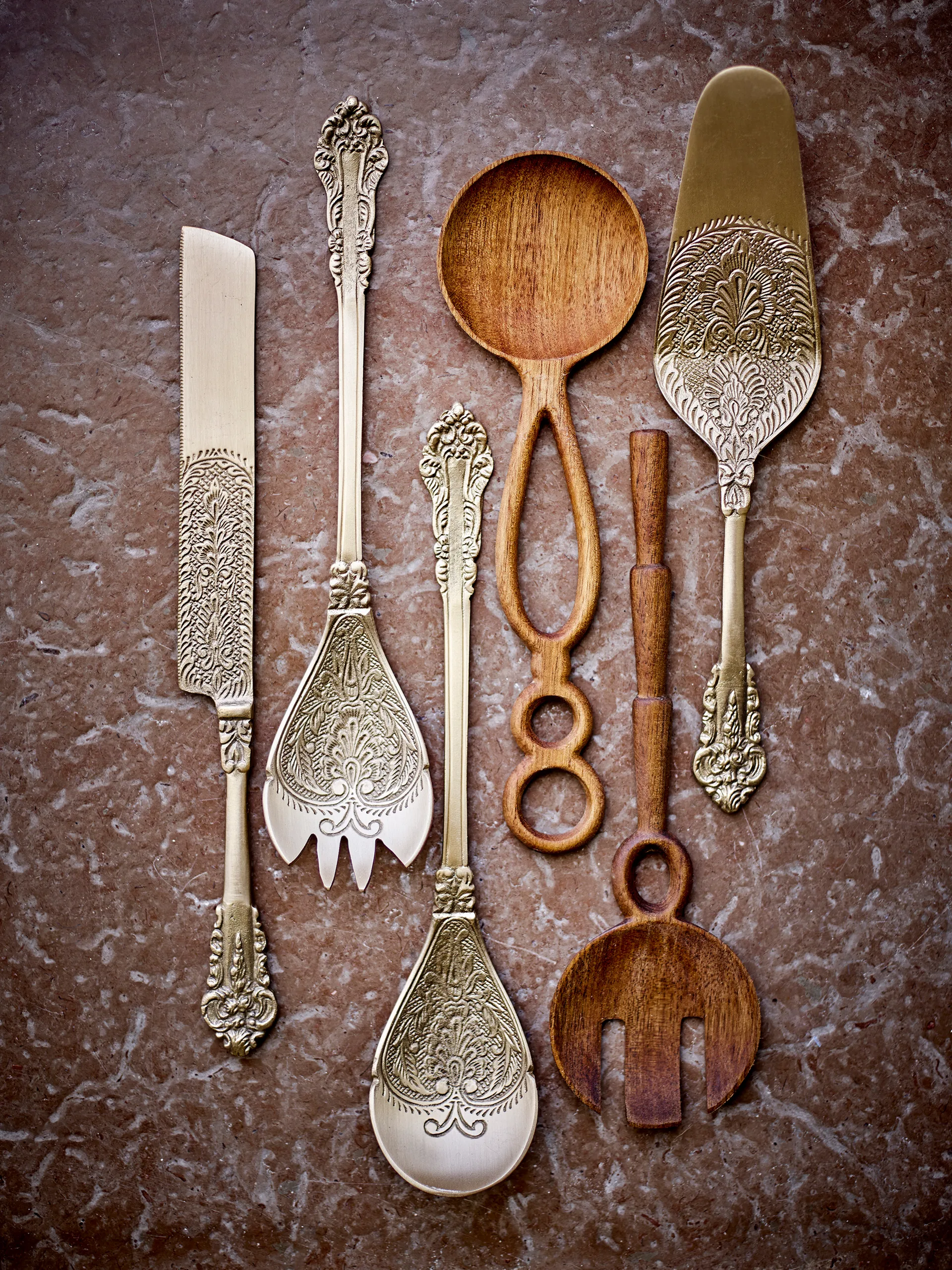 Kalima saladebestek 2-delig, Messing Bloomingville