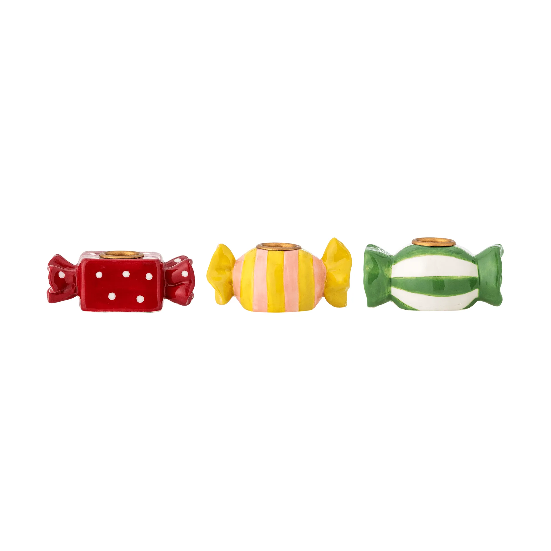 Leiano kandelaar, Geel-rood-groen, 3 delen, 10 cm Bloomingville