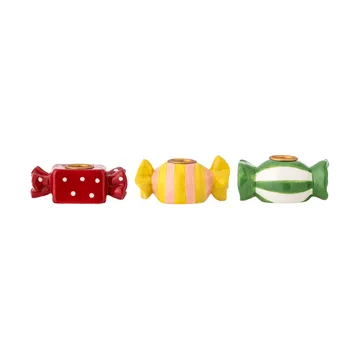 Leiano kandelaar - Geel-rood-groen, 3 delen, 10 cm - Bloomingville