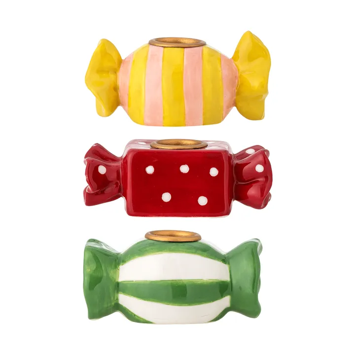 Leiano ljusstake - Geel-rood-groen, 3 delen, 10 cm - Bloomingville