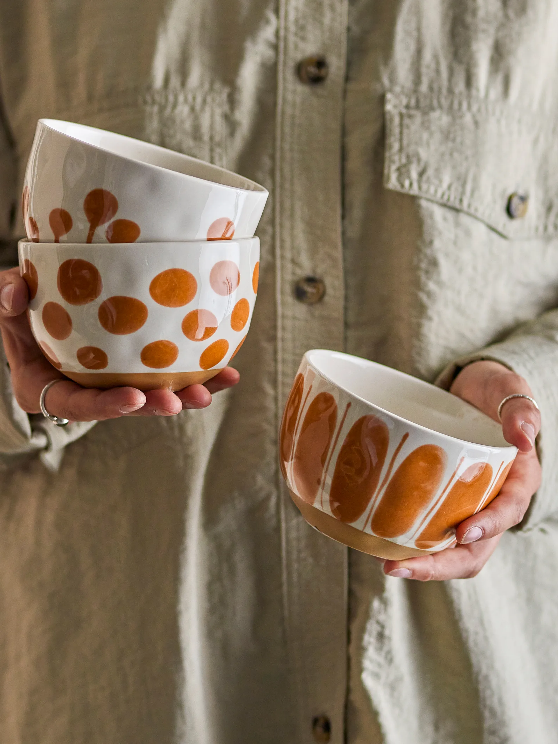 Linora schaal 58 cl 3-delig, Wit-bruin Bloomingville