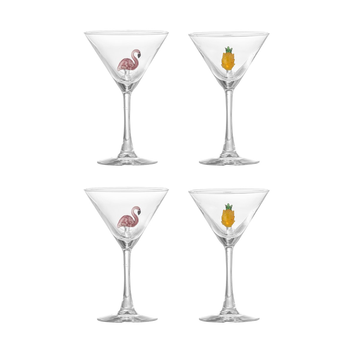 Bloomingville Misa cocktailglas 17 cl 4-delig Clear-flamingo, clear-pineapple