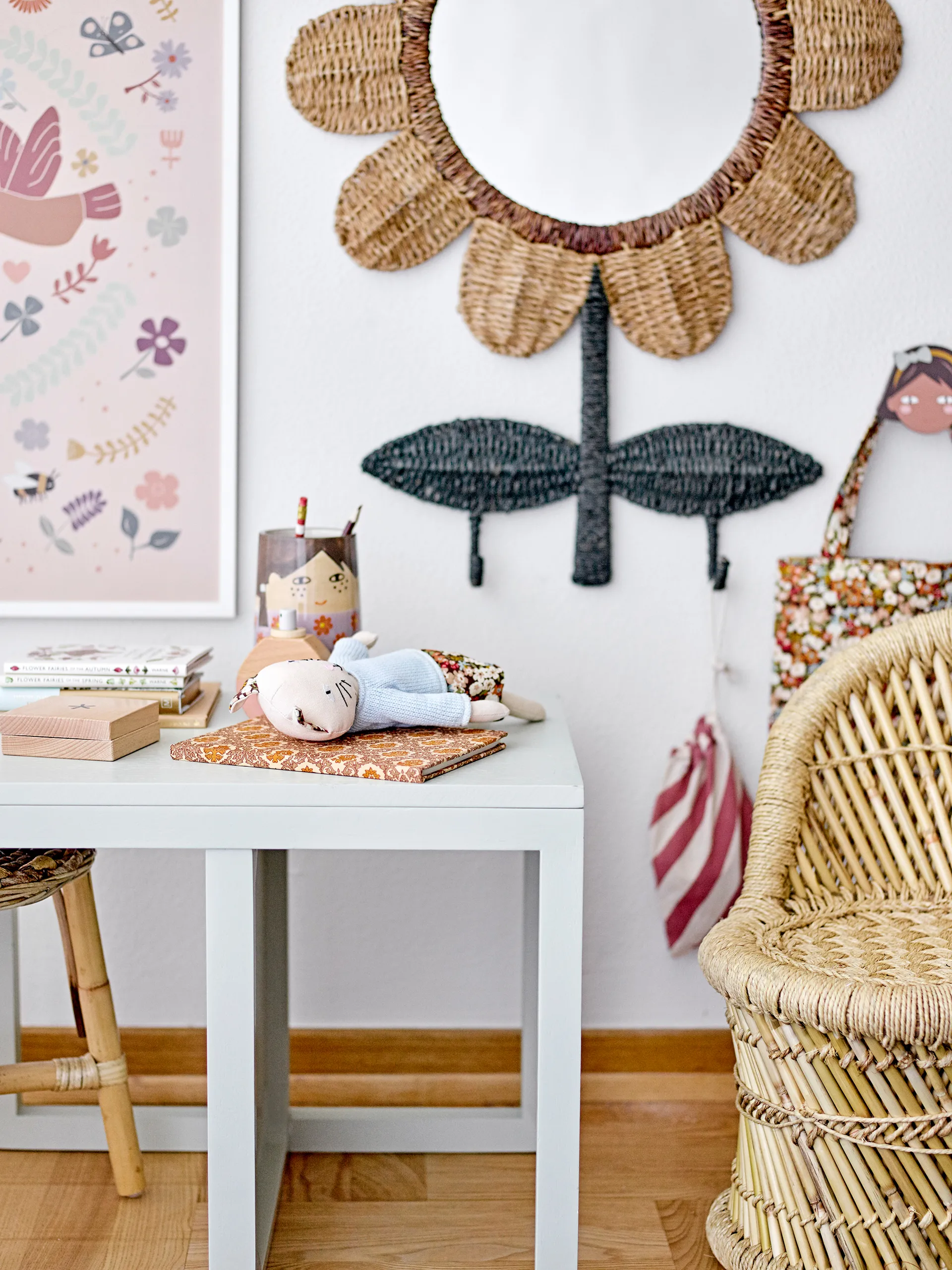 Nabiya spiegel met haken 56x74 cm, Natuur Bloomingville