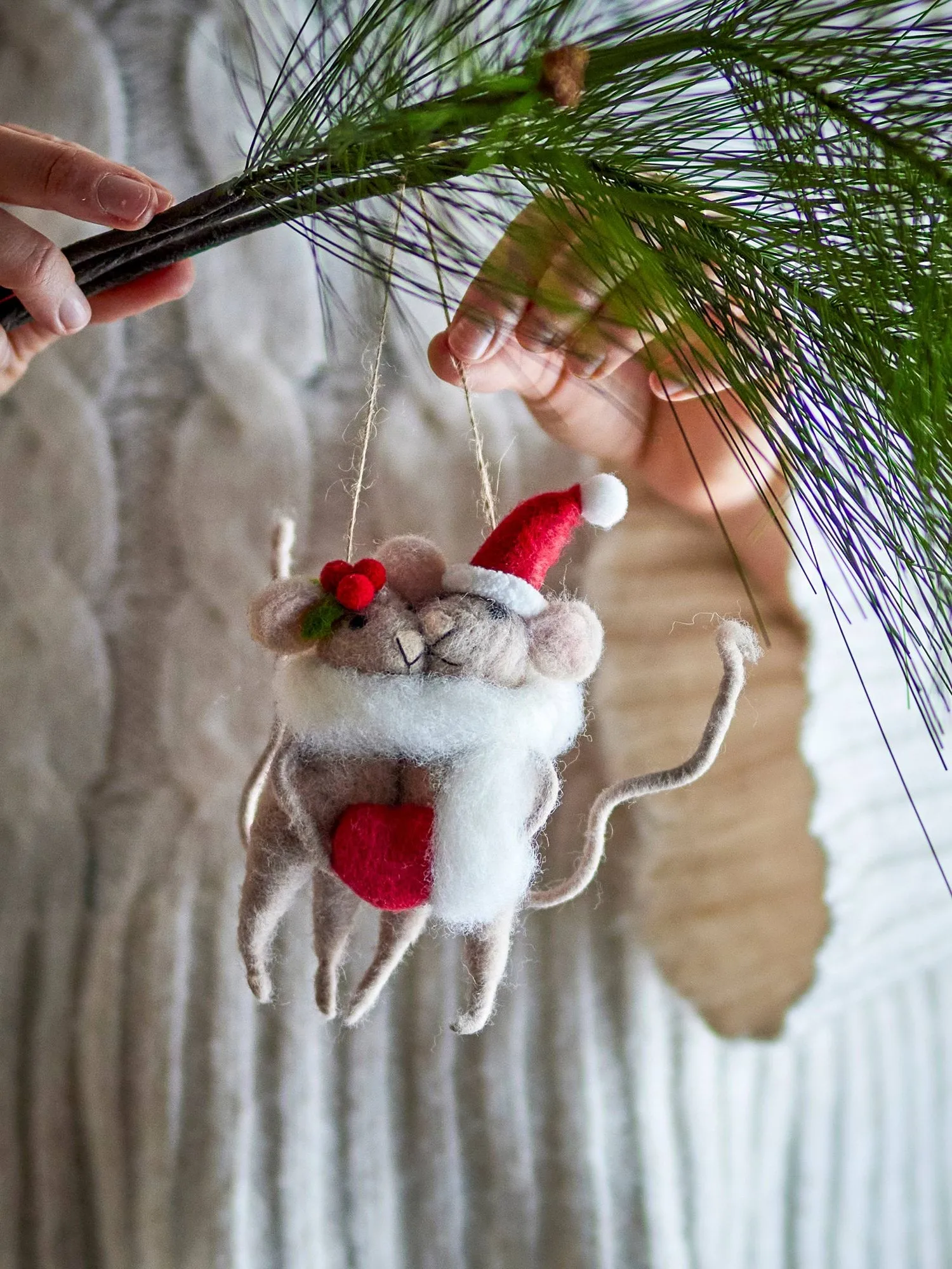 Peo kerstboomhanger wol 2-delig, Bruin-rood, 17 cm Bloomingville