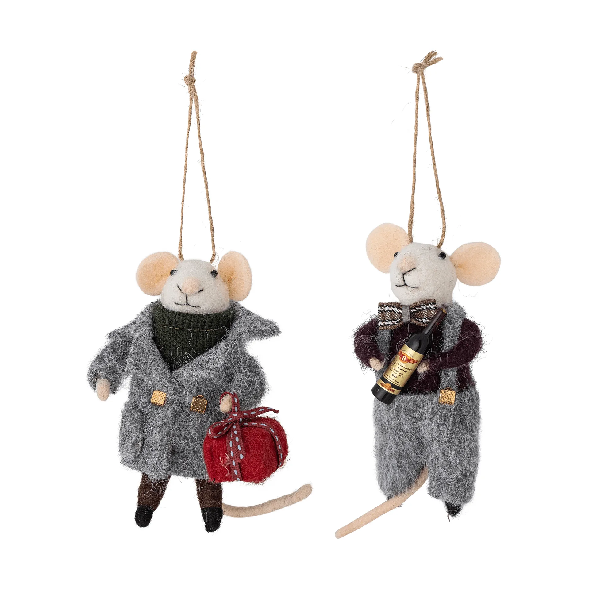 Peo kerstboomhanger wol 2-delig, Grijs-zwart, 11 cm Bloomingville