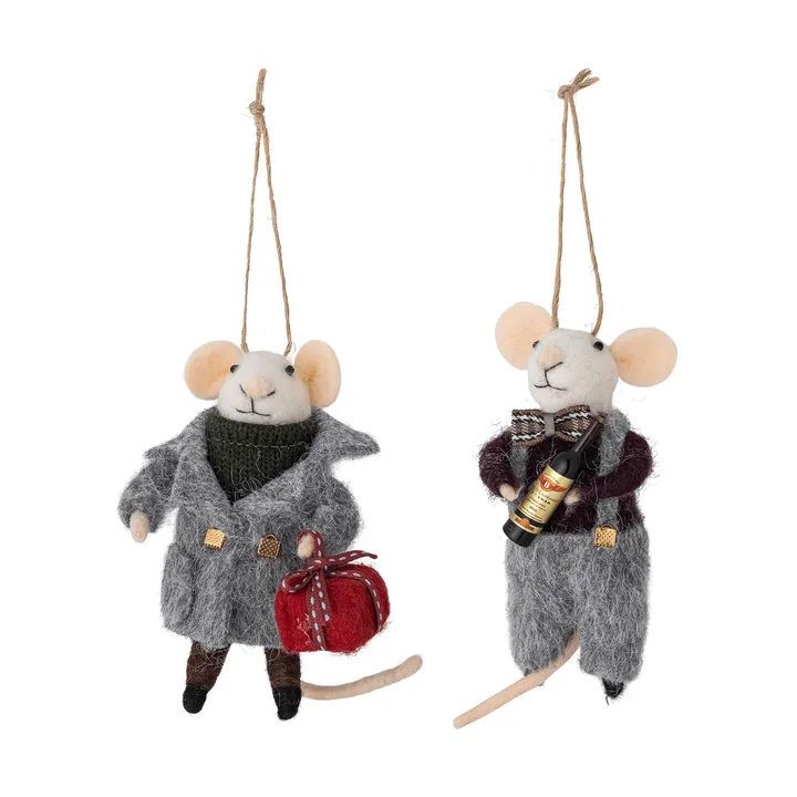 Peo kerstboomhanger wol 2-delig - Grijs-zwart, 11 cm - Bloomingville