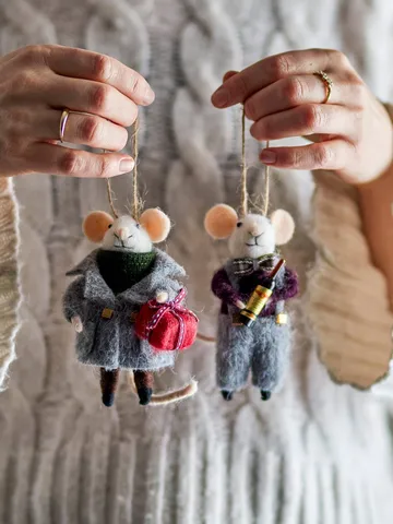 Peo kerstboomhanger wol 2-delig - Grijs-zwart, 11 cm - Bloomingville