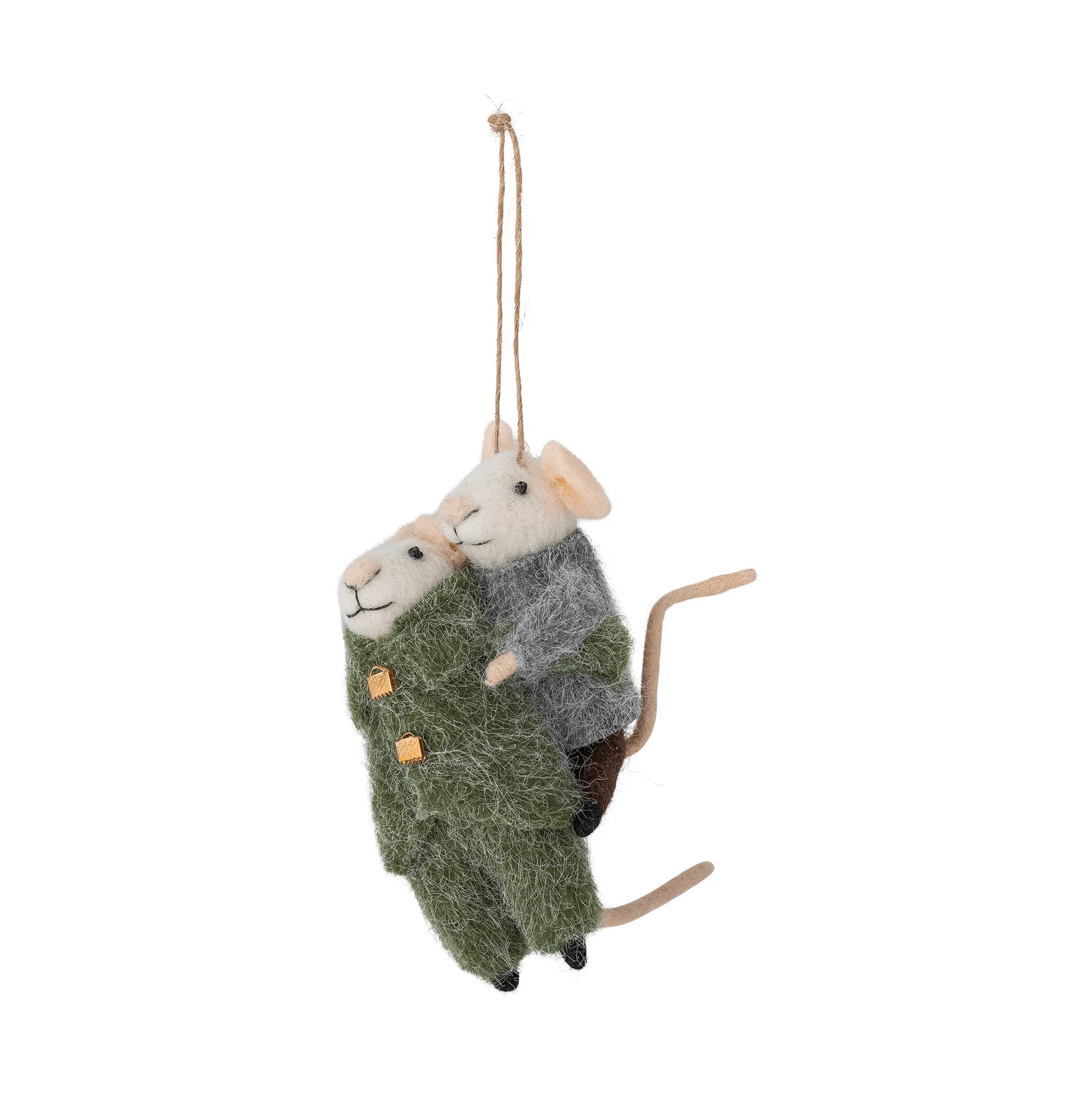 Peo kerstboomhanger wol 2-delig, Groen-grijs, 11 cm Bloomingville