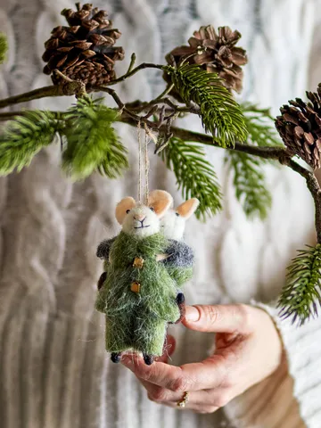Peo kerstboomhanger wol 2-delig - Groen-grijs, 11 cm - Bloomingville