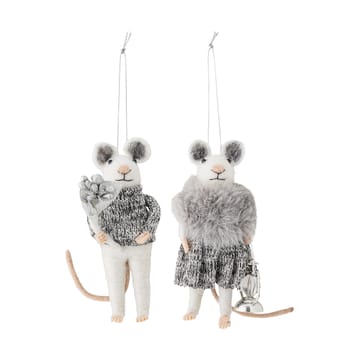 Peo kerstornament muis 2-delig - Wit-grijs - Bloomingville