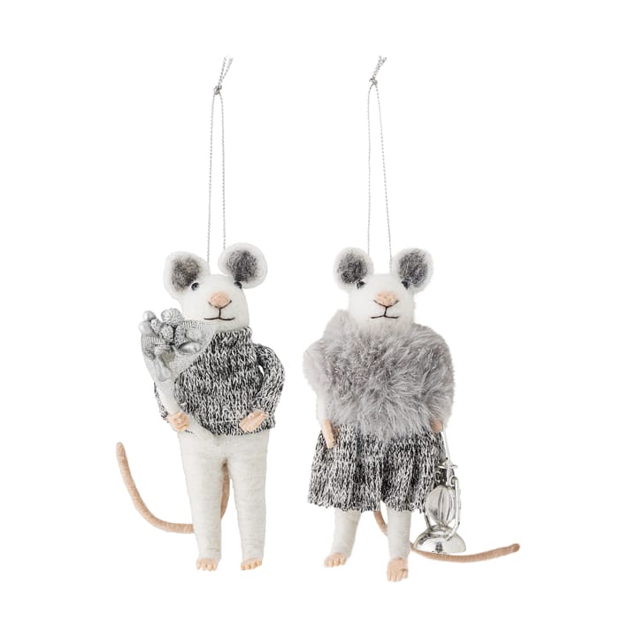 Peo kerstornament muis 2-delig - Wit-grijs - Bloomingville