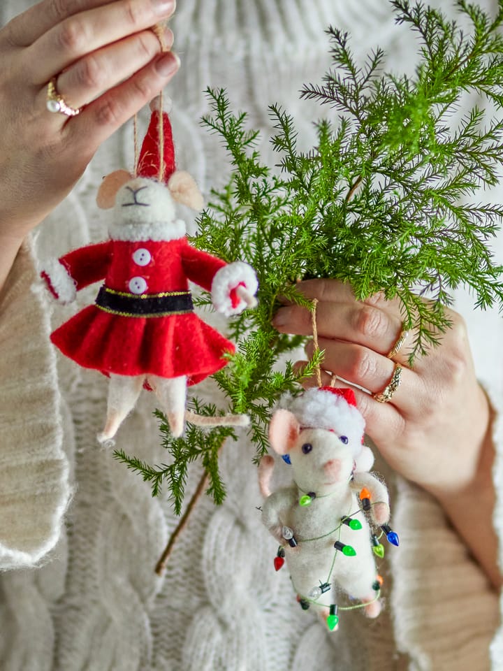 Peo kerstornament muis 2-delig, Wit-rood Bloomingville
