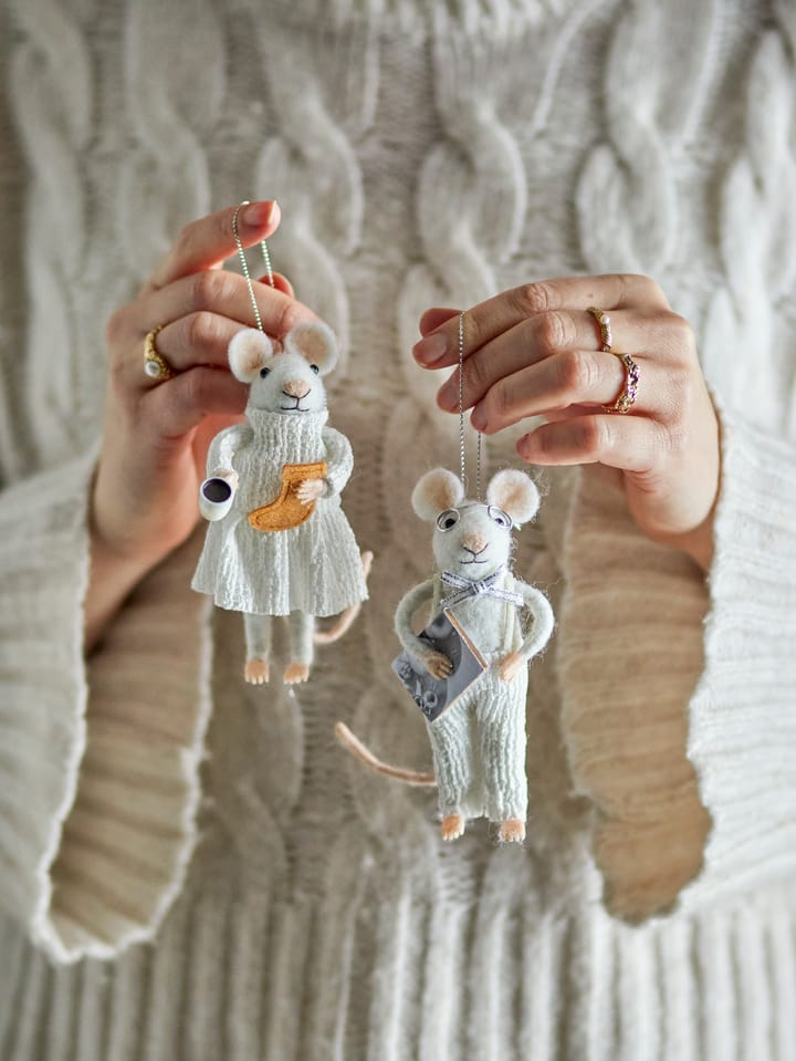 Peo kerstornament muis 2-delig, Wit Bloomingville