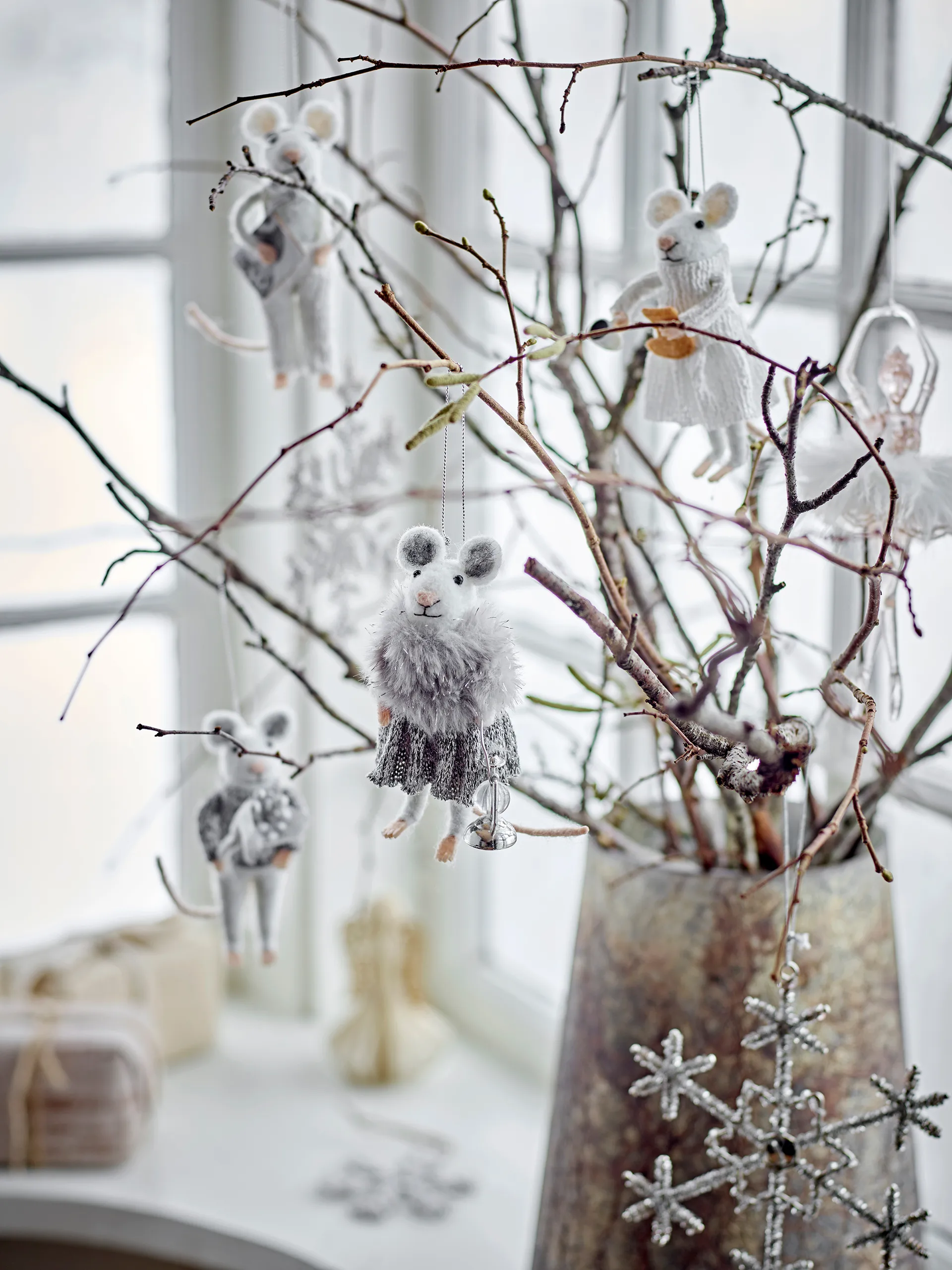 Peo kerstornament muis 2-delig, Wit Bloomingville