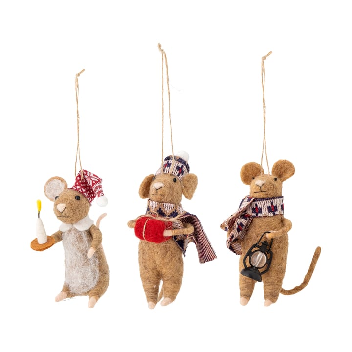 Peo kerstornament muis 3-delig - Bruin - Bloomingville