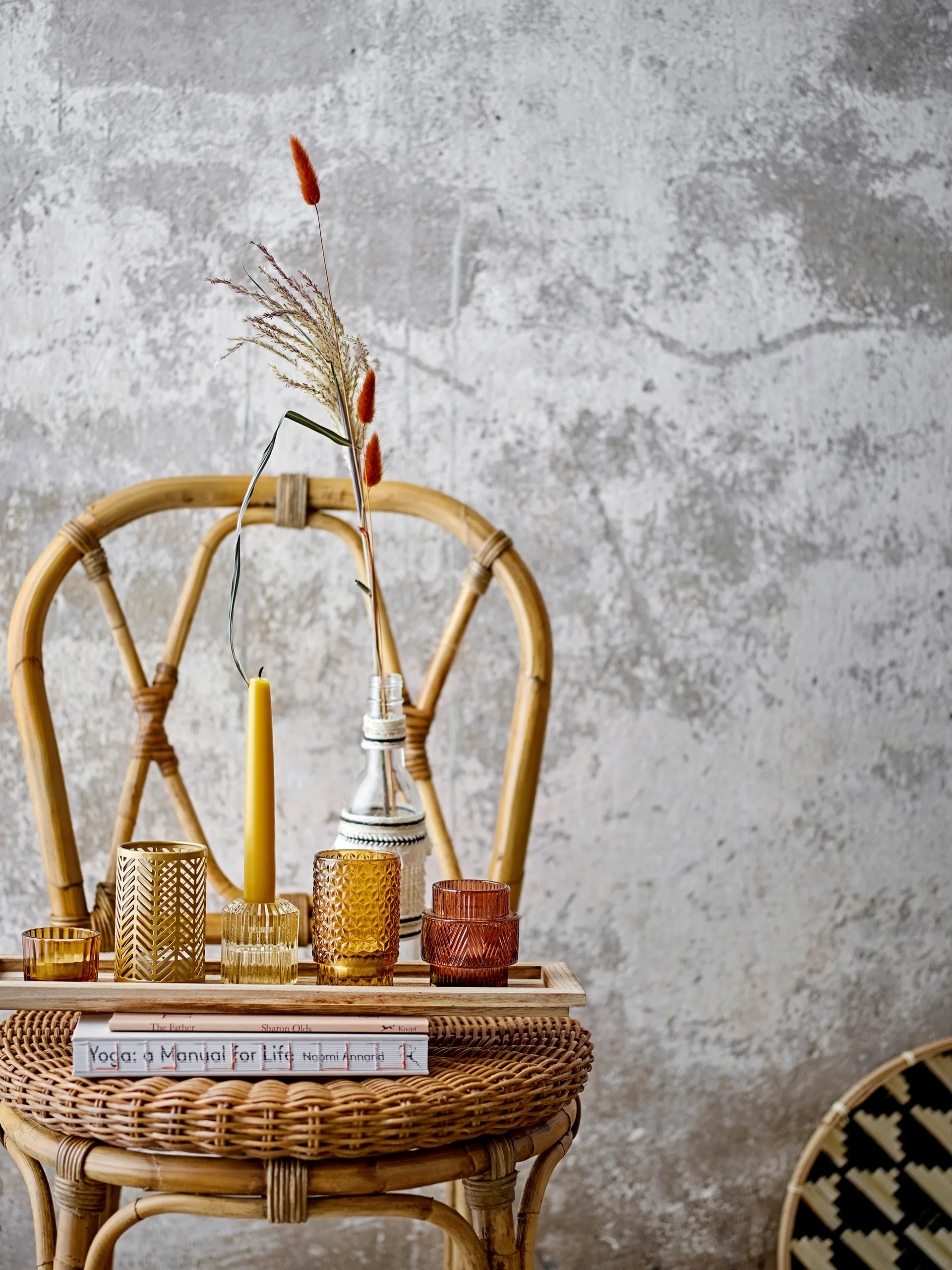 Sanga decoratieplateau met waxinelichtjeshouders 6-delig, Bruin Bloomingville