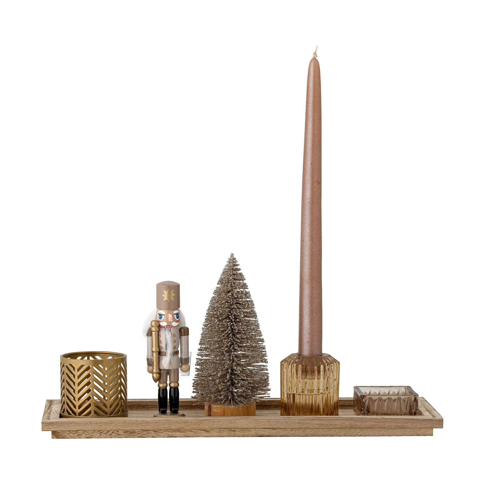 Sanga plateau met waxinelichthouders kerst 6-delig, Bruin Bloomingville