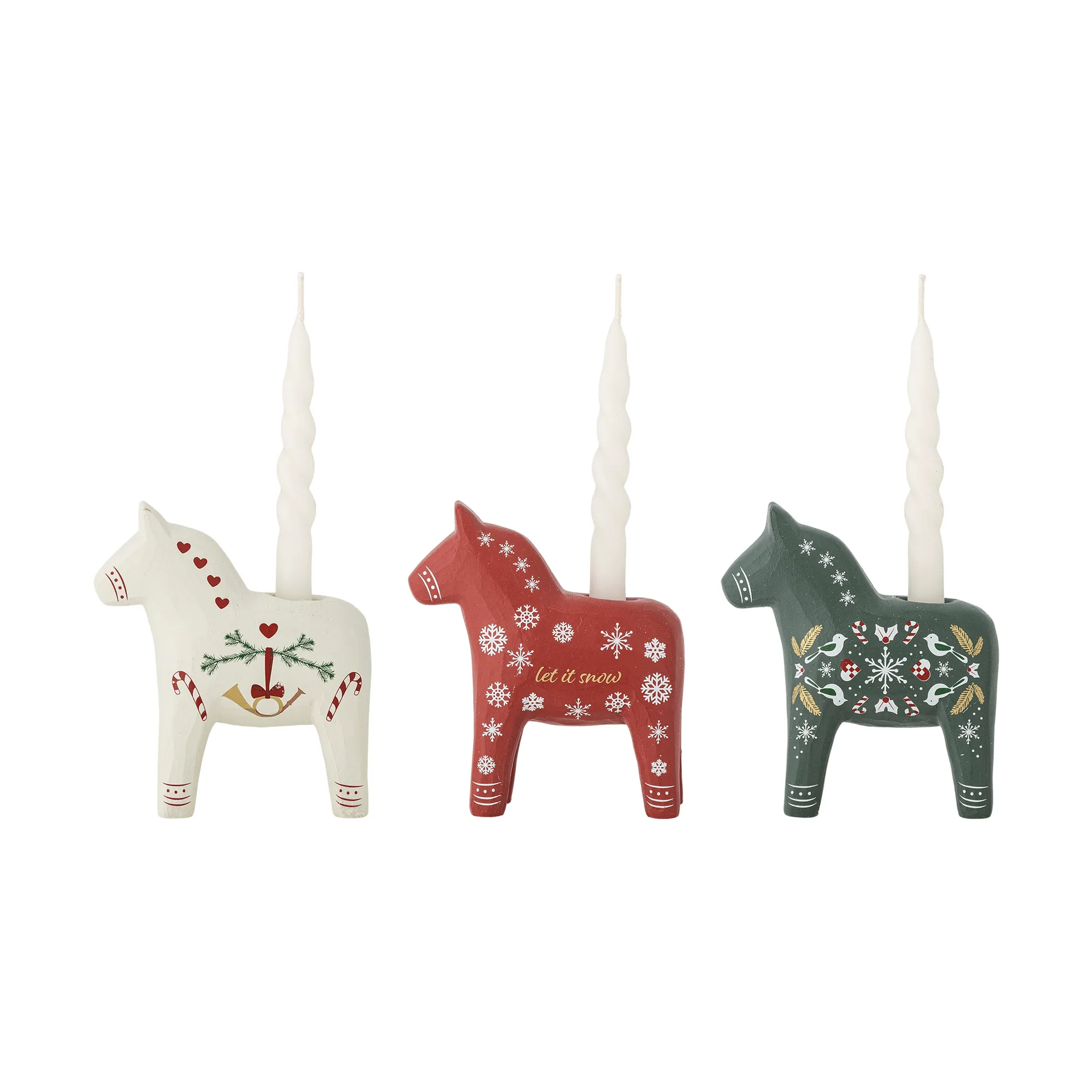 Siffer kandelaar, Wit-rood-groen, 3 delen, 10 cm Bloomingville