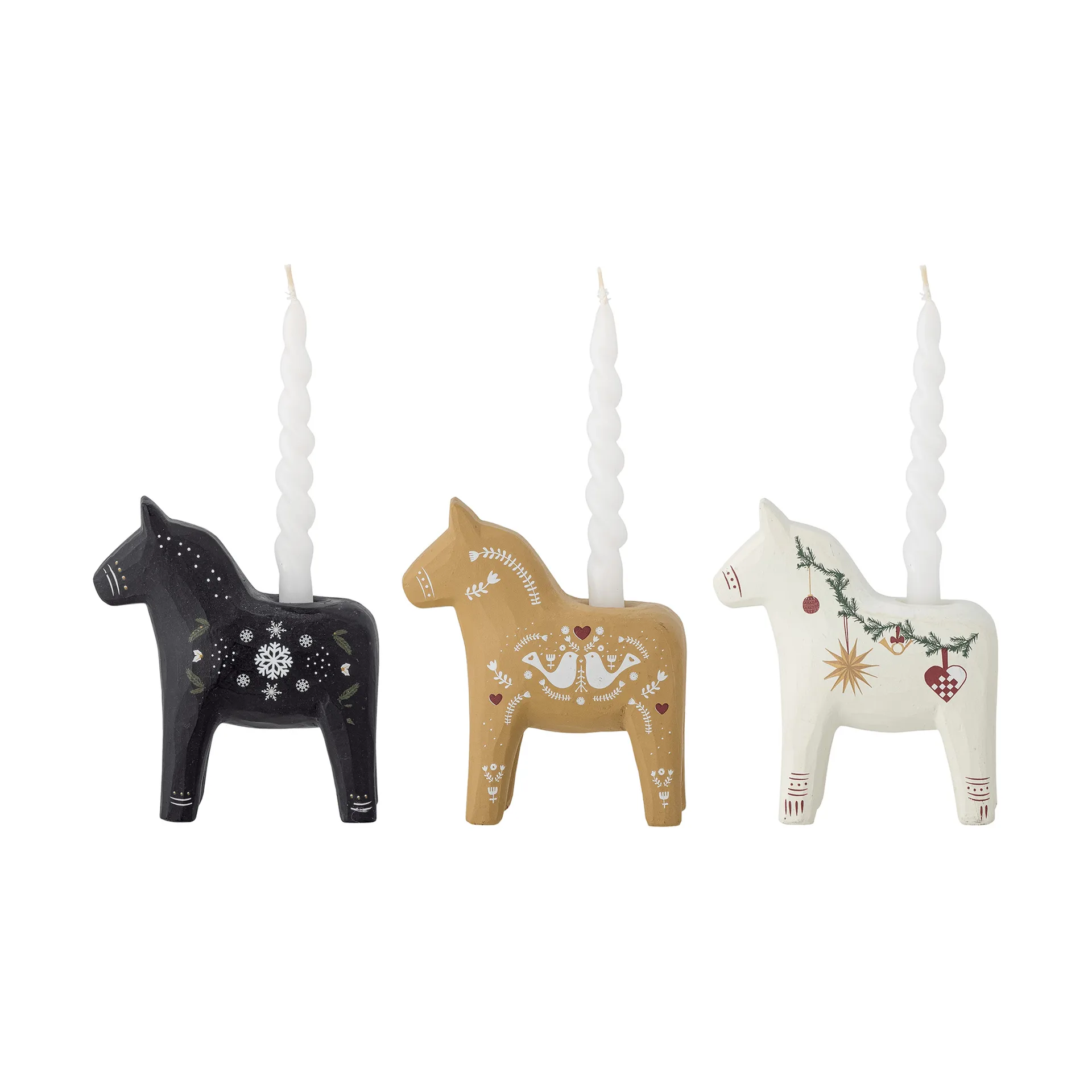 Siffer kandelaar, Zwart-bruin-wit, 3 delig, 10 cm Bloomingville
