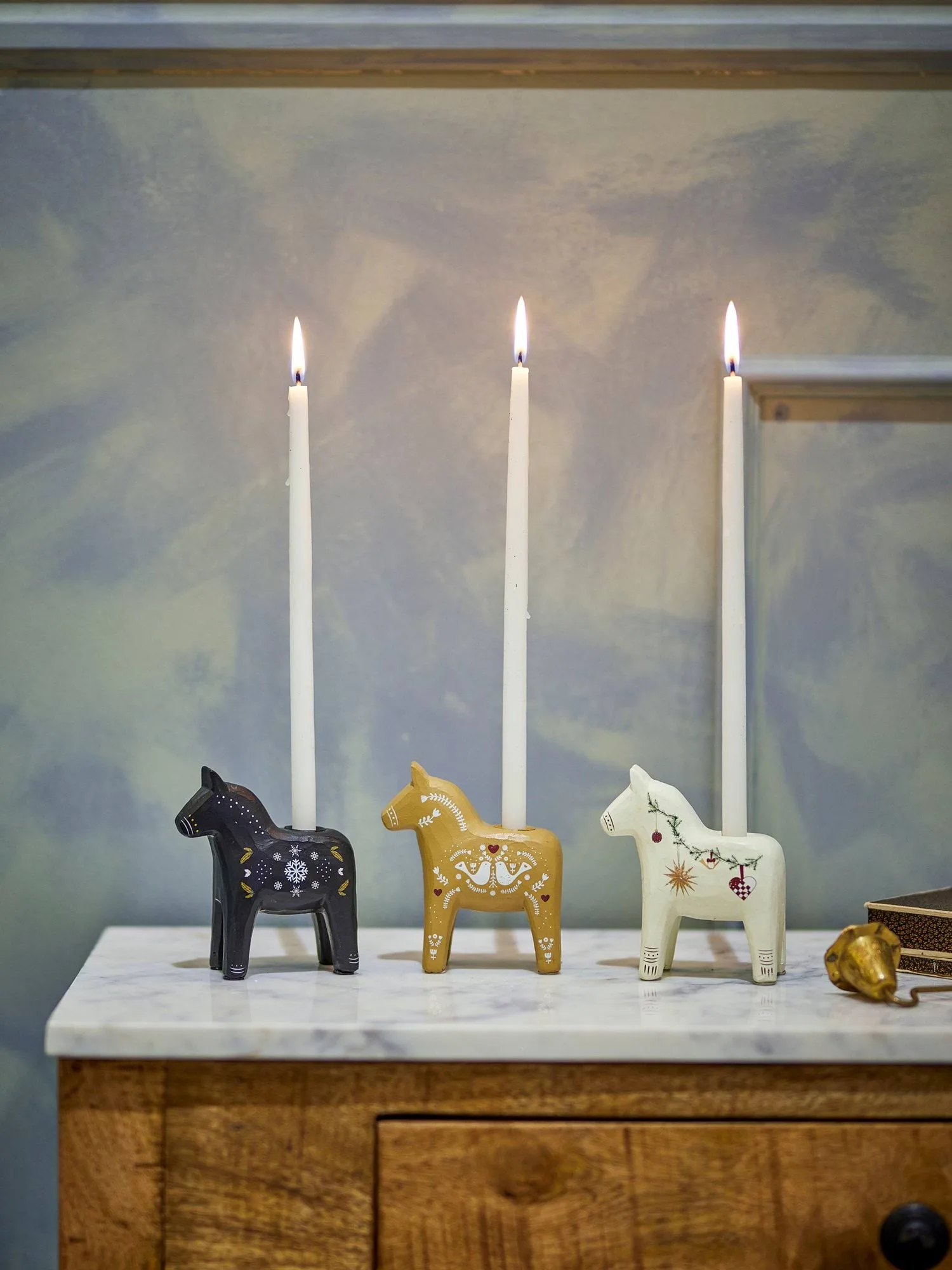 Siffer kandelaar, Zwart-bruin-wit, 3 delig, 10 cm Bloomingville