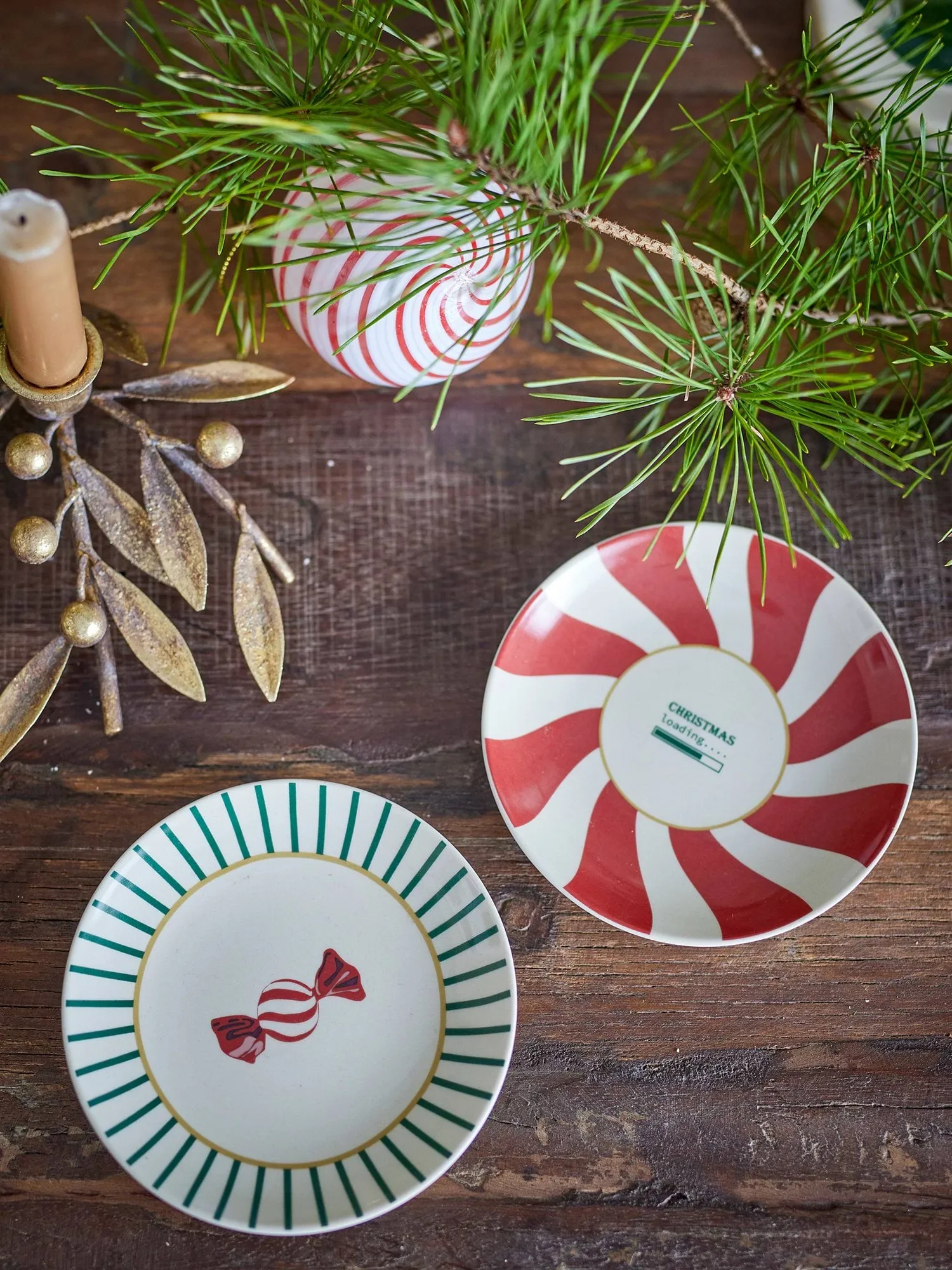 Yule gebaksbordje, Rood-groen, 2 delen, Ø12,5 cm Bloomingville