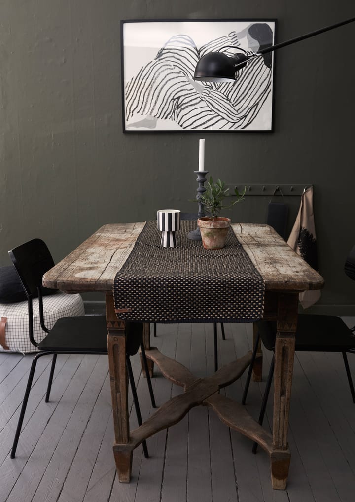 Jute check katoenen tafelloper 35x120 cm, Zwart Boel & Jan