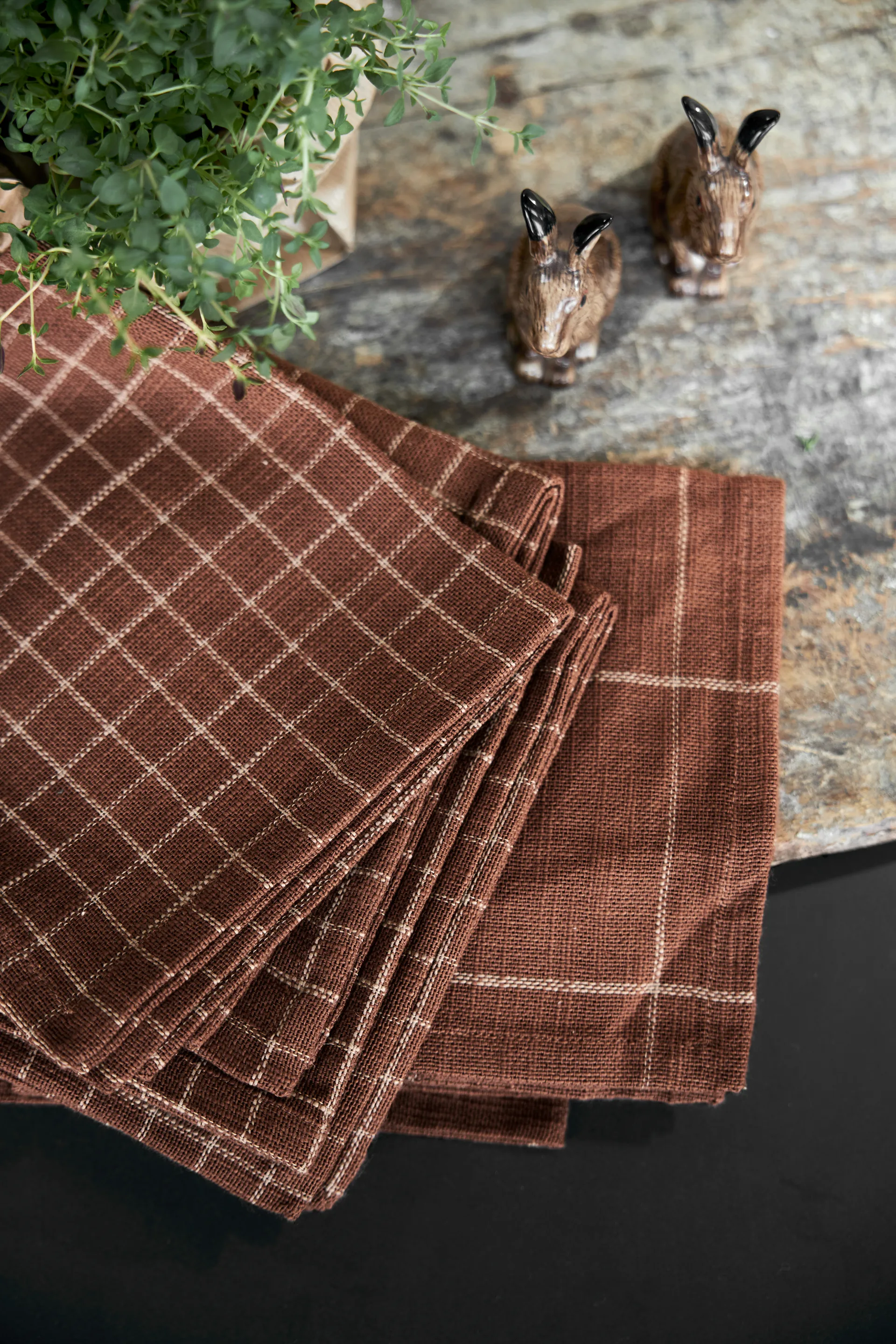 Lunnevik katoenen servetten 40x40 cm 4-pack, Bruin Boel & Jan